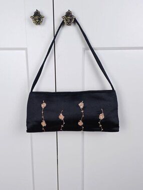 Vintage Blumarine y2k satin baguette bag embroidered floral shoulder purse